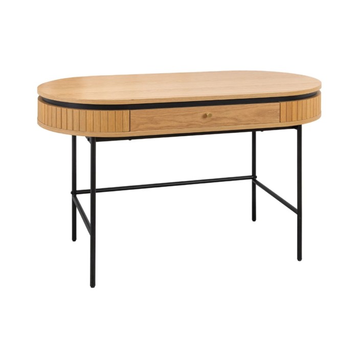 Scrivania console SOREN 120 cm effetto rovere chiaro con cassetto e gambe in metallo nero – Stile chic