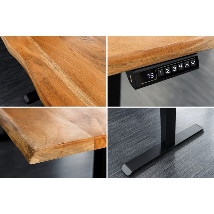 Zoom sur les détails du bureau ARKAYA 120cm réglable en hauteur en acacia