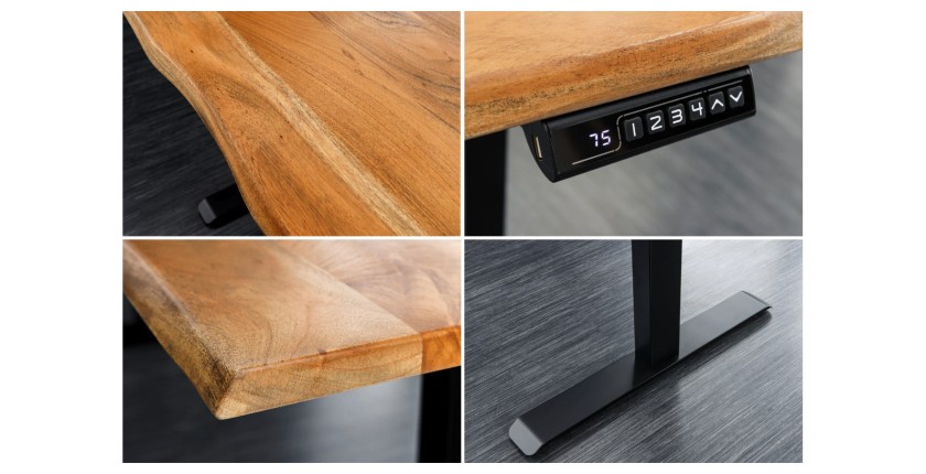 Zoom sur les détails du bureau ARKAYA 120cm réglable en hauteur en acacia