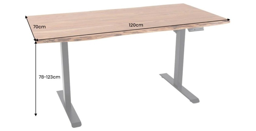 Bureau ARKAYA 120cm réglable en hauteur en acacia dimensions