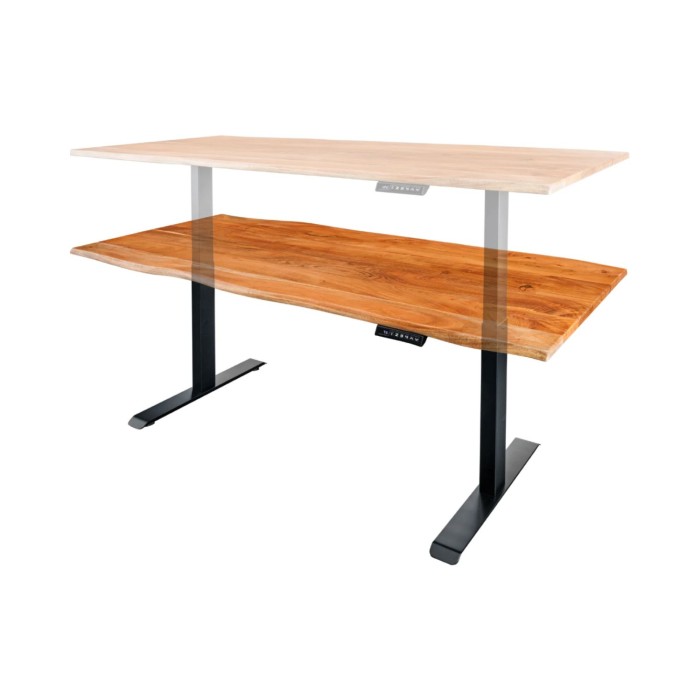 Zoom sur la réglabilité du bureau ARKAYA 120cm réglable en hauteur en acacia