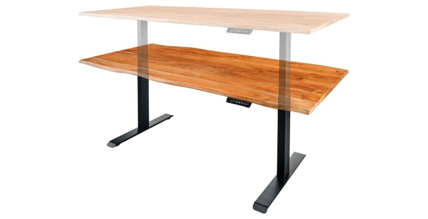 Zoom sur la réglabilité du bureau ARKAYA 120cm réglable en hauteur en acacia