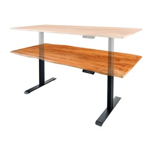 Zoom sur la réglabilité du bureau ARKAYA 120cm réglable en hauteur en acacia