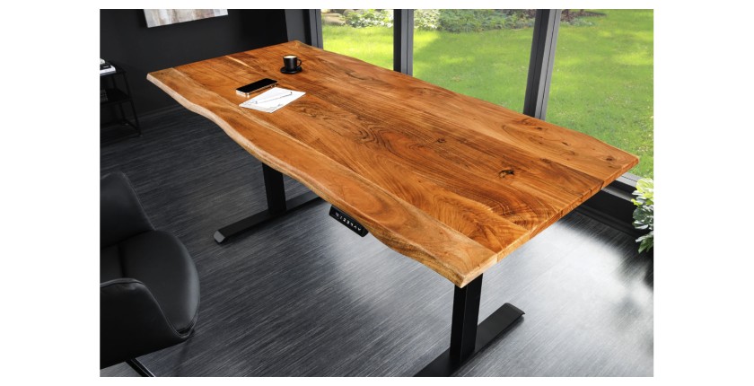 Bureau ARKAYA 140cm en acacia réglable en hauteur vu de haut