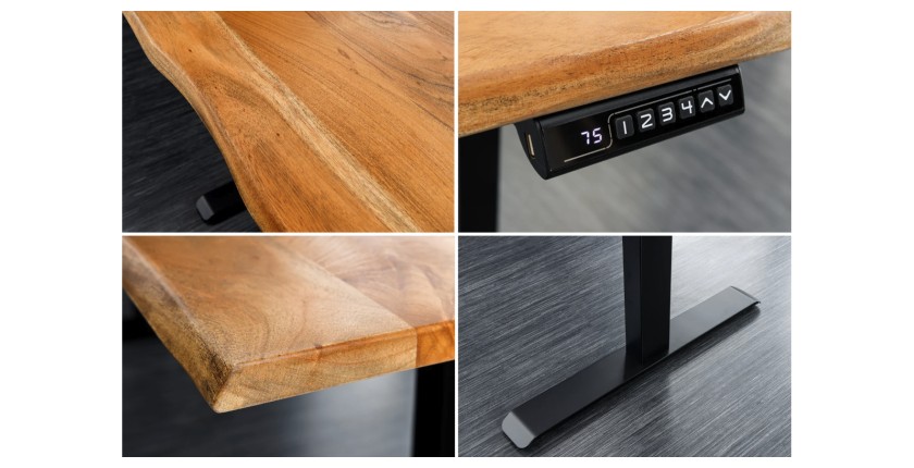 Zoom sur les détails du bureau ARKAYA 140cm en acacia réglable en hauteur