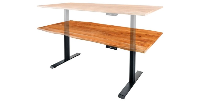 Zoom sur la réglabilité du bureau ARKAYA 140cm en acacia réglable en hauteur