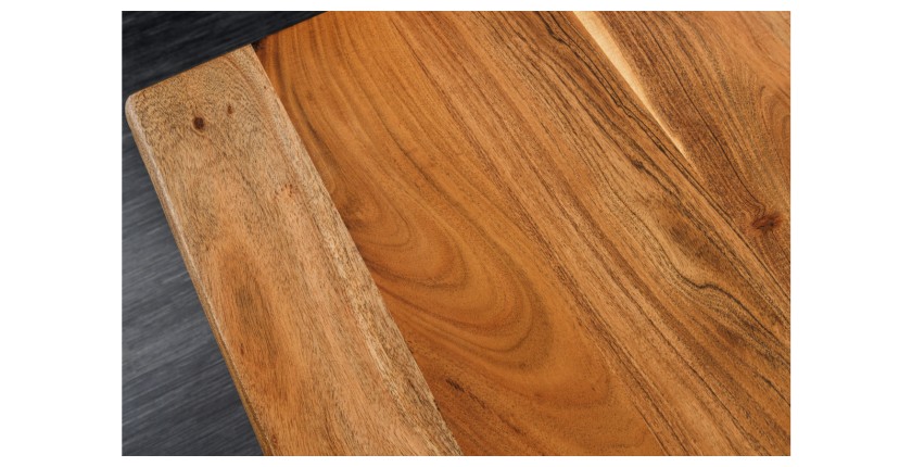 Zoom sur le coin du bureau ARKAYA 140cm en acacia réglable en hauteur
