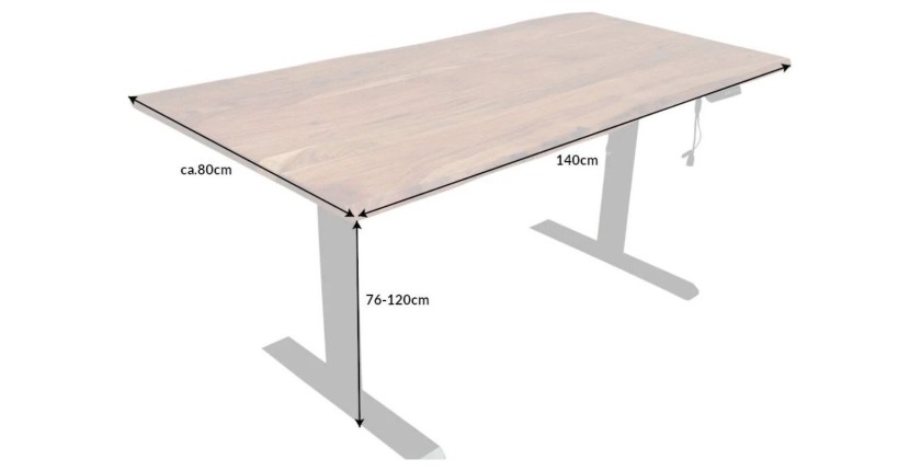 Bureau ARKAYA 140cm en acacia réglable en hauteur dimensions