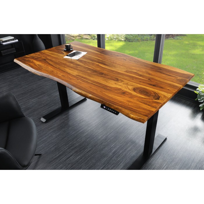 Bureau ARKAYA 140cm en sheesham réglable en hauteur vu de haut