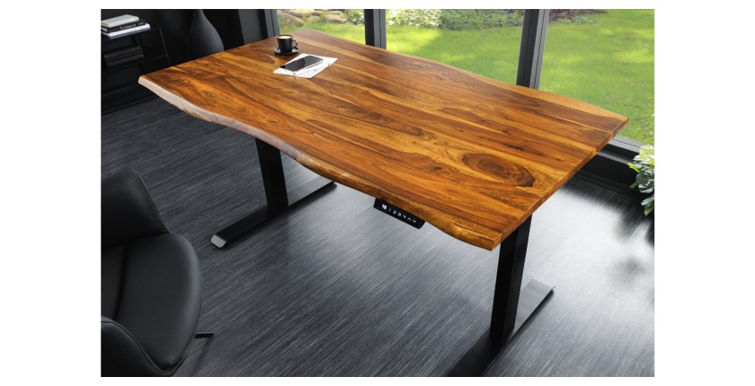 Bureau ARKAYA 140cm en sheesham réglable en hauteur vu de haut