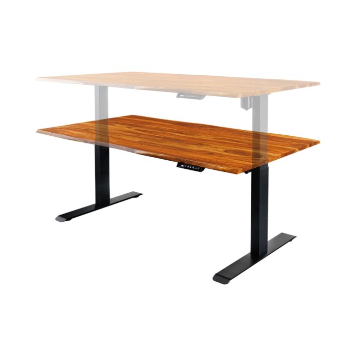 Zoom sur la réglabilité du bureau ARKAYA 140cm en sheesham réglable en hauteur