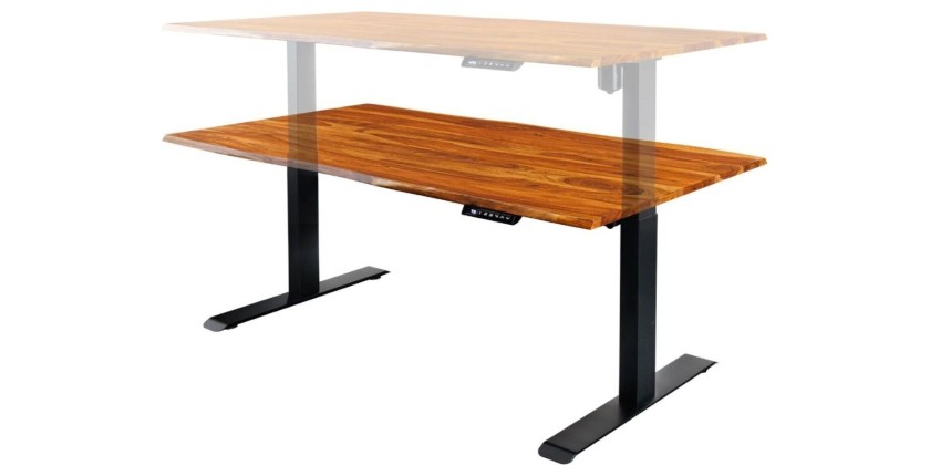 Zoom sur la réglabilité du bureau ARKAYA 140cm en sheesham réglable en hauteur