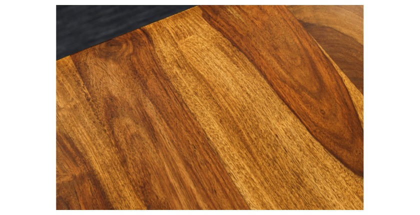Zoom sur le plateau du bureau ARKAYA 140cm en sheesham réglable en hauteur
