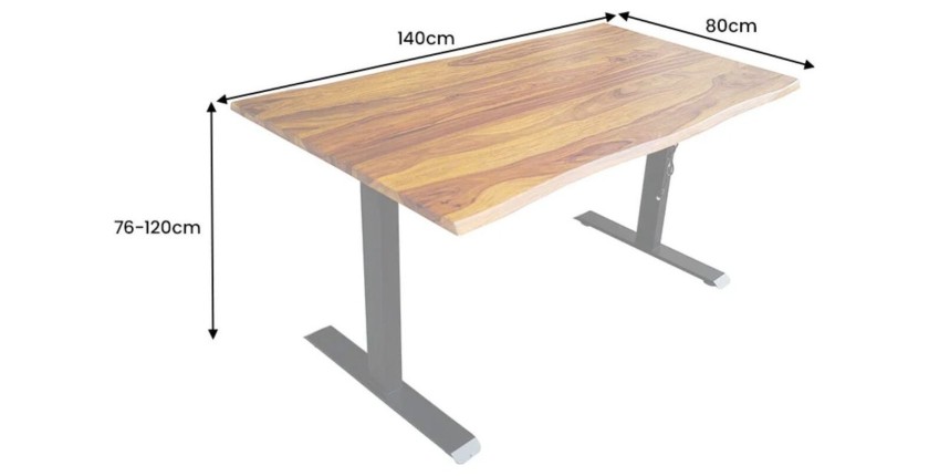 Bureau ARKAYA 140cm en sheesham réglable en hauteur dimensions