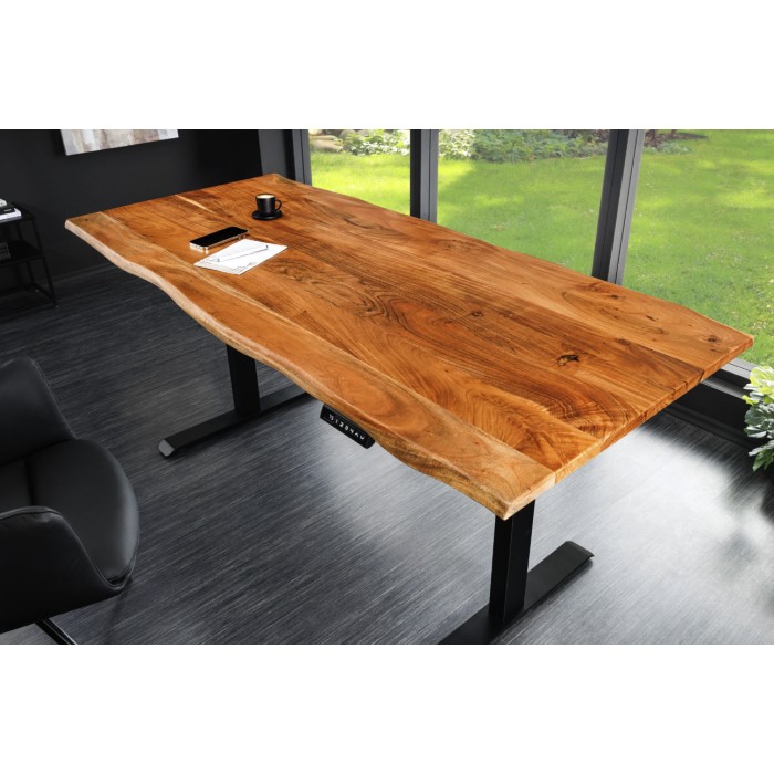 Bureau ARKAYA 160cm en acacia réglable en hauteur vu de haut