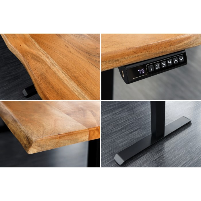 Zoom sur les détails du bureau ARKAYA 160cm en acacia réglable en hauteur