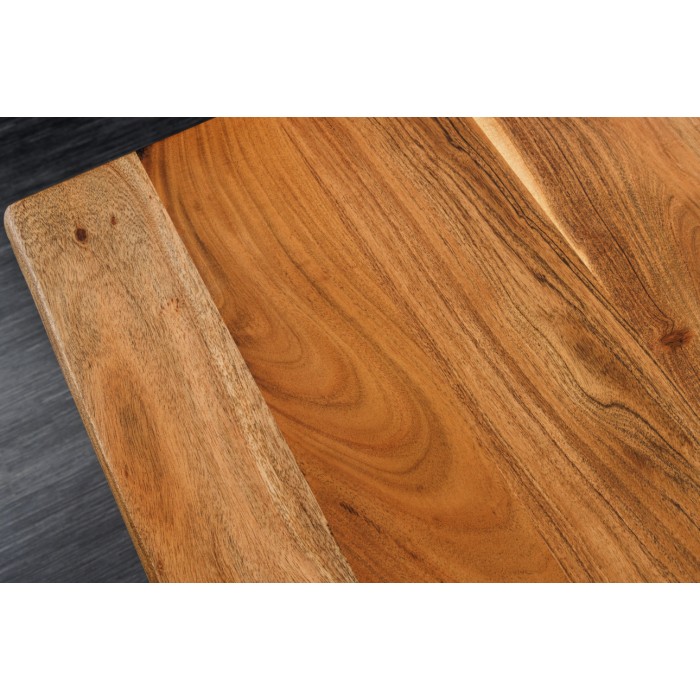 Zoom sur le coin du plateau du bureau ARKAYA 160cm en acacia réglable en hauteur