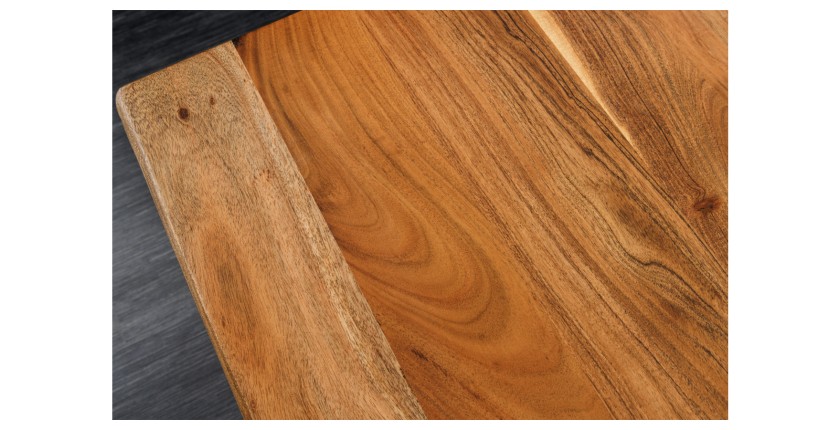 Zoom sur le coin du plateau du bureau ARKAYA 160cm en acacia réglable en hauteur