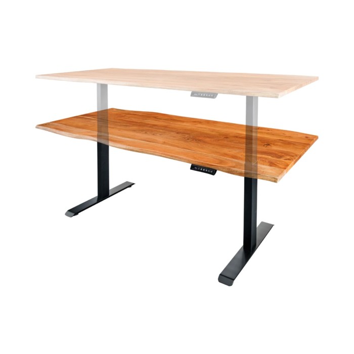 Zoom sur la réglabilité du bureau ARKAYA 160cm en acacia réglable en hauteur