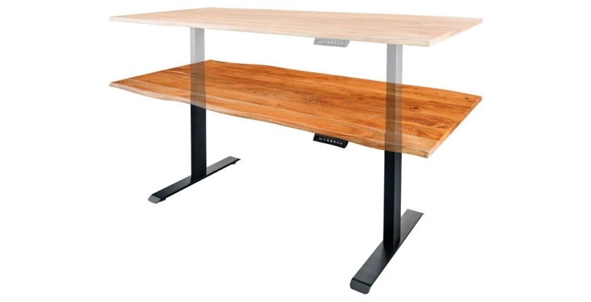 Zoom sur la réglabilité du bureau ARKAYA 160cm en acacia réglable en hauteur