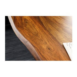 Zoom sur la tranche du bureau ARKAYA 160cm en sheesham réglable en hauteur