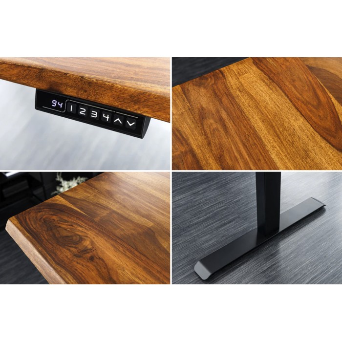 Zoom sur les détails du bureau ARKAYA 160cm en sheesham réglable en hauteur