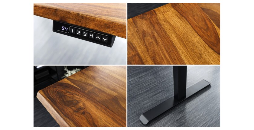 Zoom sur les détails du bureau ARKAYA 160cm en sheesham réglable en hauteur