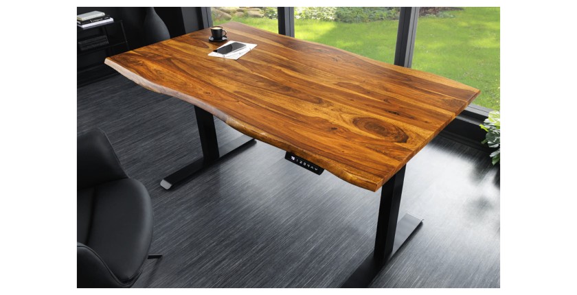 Bureau ARKAYA 160cm en sheesham réglable en hauteur vu de haut