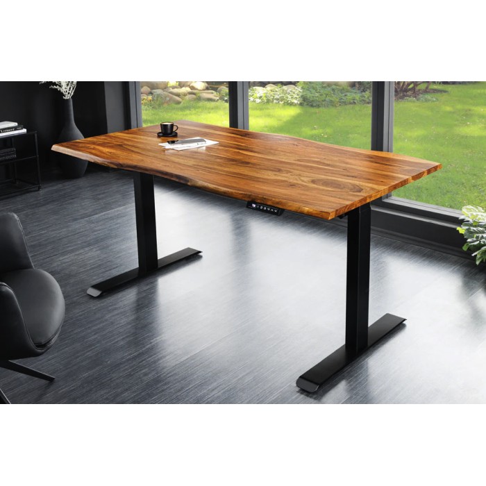 Bureau ARKAYA 160cm en sheesham réglable en hauteur mis en situation