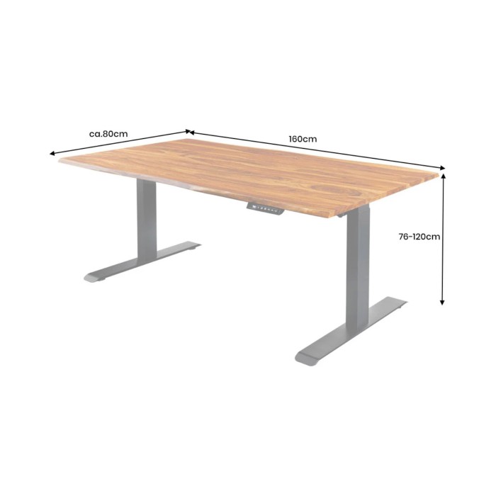 Bureau ARKAYA 160cm en sheesham réglable en hauteur dimensions