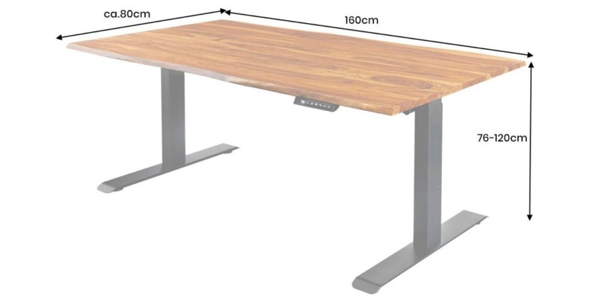 Bureau ARKAYA 160cm en sheesham réglable en hauteur dimensions