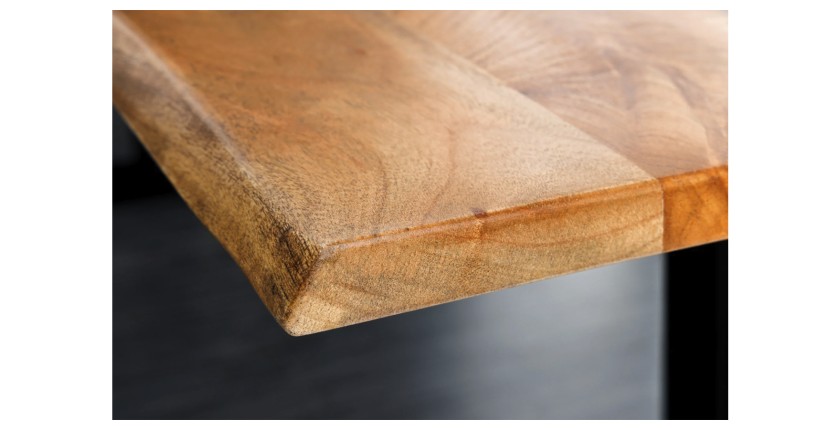 Zoom sur la tranche du bureau ARKAYA 180cm en acacia réglable en hauteur