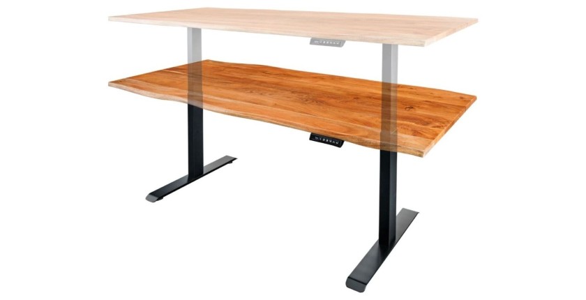 Zoom sur la réglabilité du bureau ARKAYA 180cm en acacia réglable en hauteur