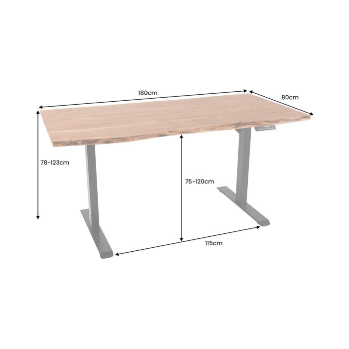 Escritorio eléctrico de alta gama ARKAYA 180 cm en acacia macizo con borde natural biselado – Altura ajustable