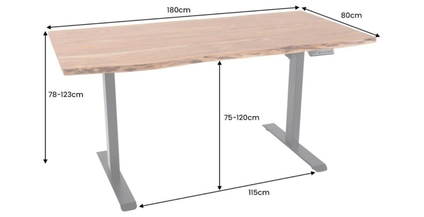 Bureau ARKAYA 180cm en acacia réglable en hauteur dimensions