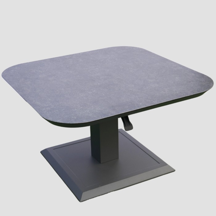 Salotto da giardino VENTARO 7 posti in alluminio grigio con divano ad angolo, tavolo regolabile e pouf
