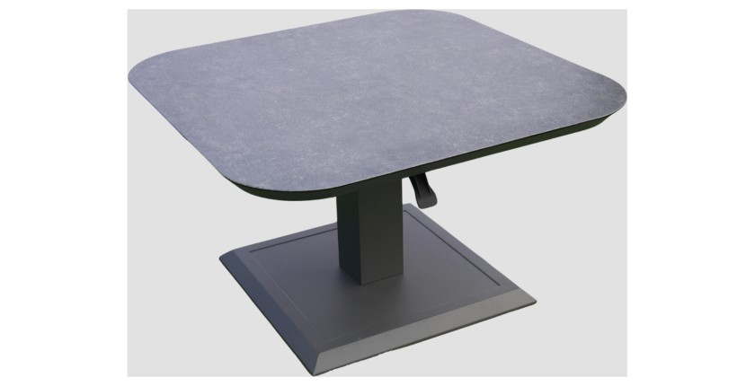 Salotto da giardino VENTARO 7 posti in alluminio grigio con divano ad angolo, tavolo regolabile e pouf