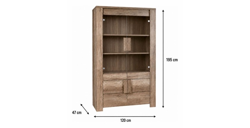Großer Schaukasten mit 2 Glastüren und 2 Holztüren - Kollektion FARRA - helles Eichenholz