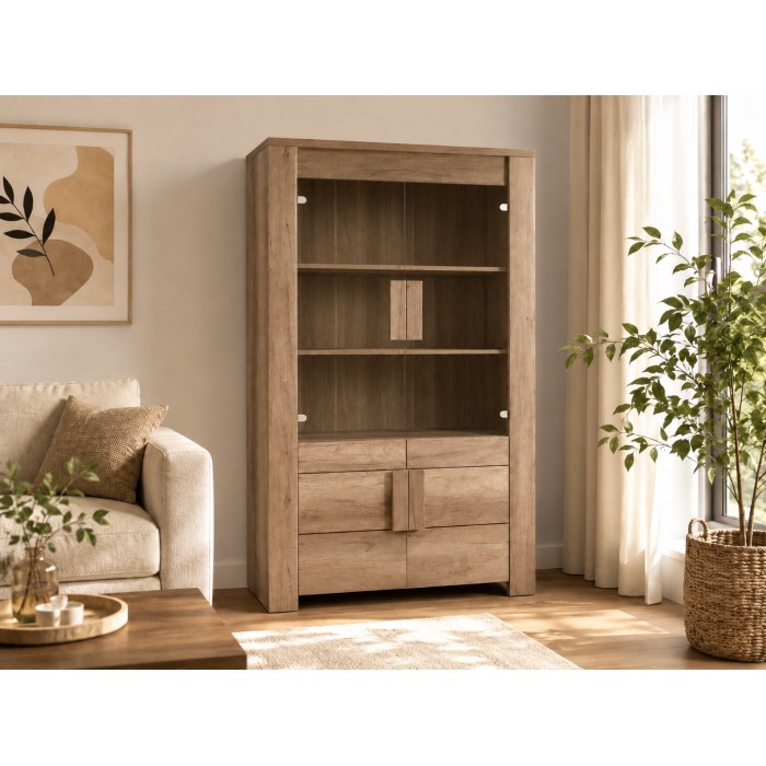 Großer Schaukasten mit 2 Glastüren und 2 Holztüren - Kollektion FARRA - helles Eichenholz