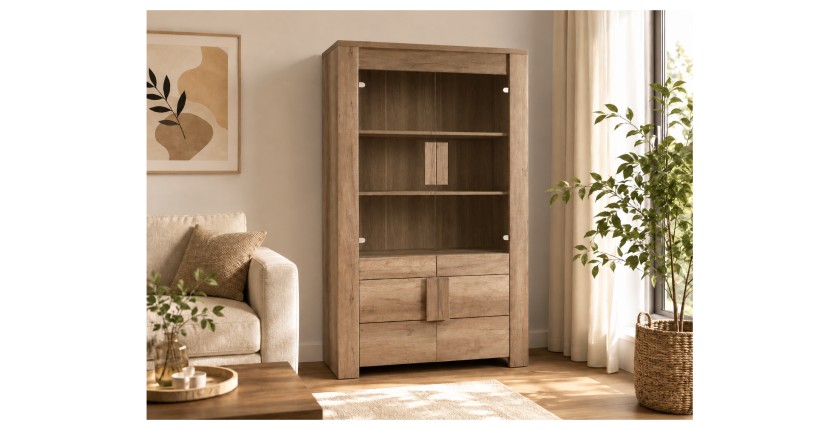 Großer Schaukasten mit 2 Glastüren und 2 Holztüren - Kollektion FARRA - helles Eichenholz