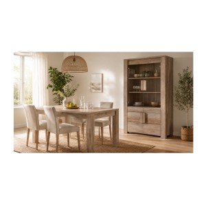 Grande vetrina 2 porte in vetro e 2 porte in legno - Collezione FARRA - quercia chiara