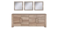 Buffet 4 portes FARRA chêne dab sonoma avec 3 miroirs carrés