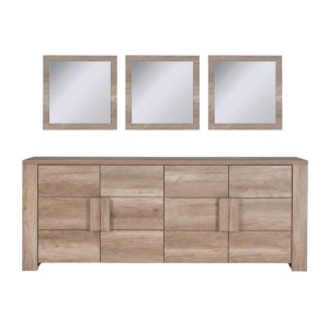 Buffet 4 portes FARRA chêne dab sonoma avec 3 miroirs carrés