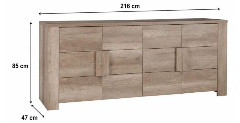 Esszimmer FARRA: Buffet, Vitrine, 3 Spiegel und Tisch mit LED