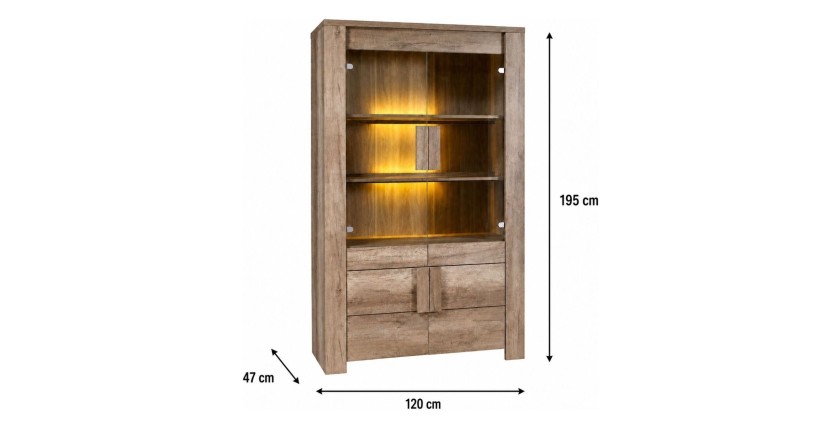 Esszimmer FARRA: Buffet, Vitrine, 3 Spiegel und Tisch mit LED
