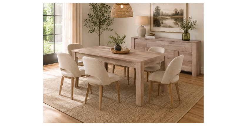 Esszimmer FARRA: Buffet, Vitrine, 3 Spiegel und Tisch mit LED