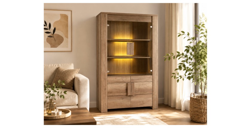 Esszimmer FARRA: Buffet, Vitrine, 3 Spiegel und Tisch mit LED