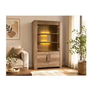 Esszimmer FARRA: Buffet, Vitrine, 3 Spiegel und Tisch mit LED