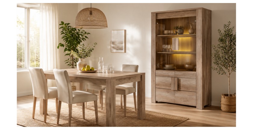Esszimmer FARRA: Buffet, Vitrine, 3 Spiegel und Tisch mit LED