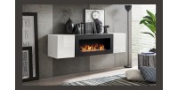 Meuble TV FLY blanc – avec cheminée bio-éthanol intégrée
